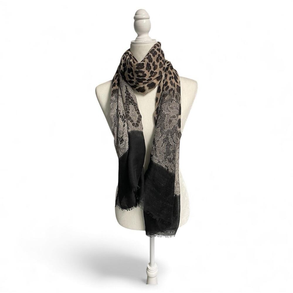 NWT Roffe Scarf Wrap Brown Animal Print 34 X 75 Pashmina Boho Lightweight
